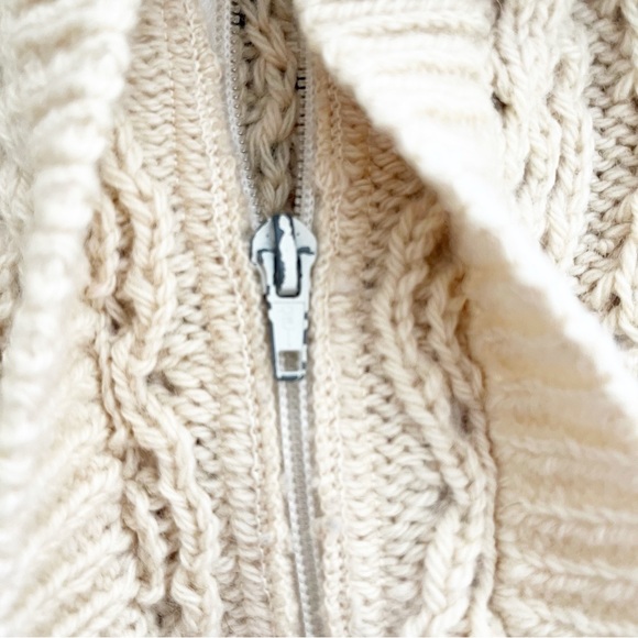 Gaeltarra Yellow Cream New Wool Irish Fisherman Sweater Zip Up Cardigan L - Picture 2 of 11